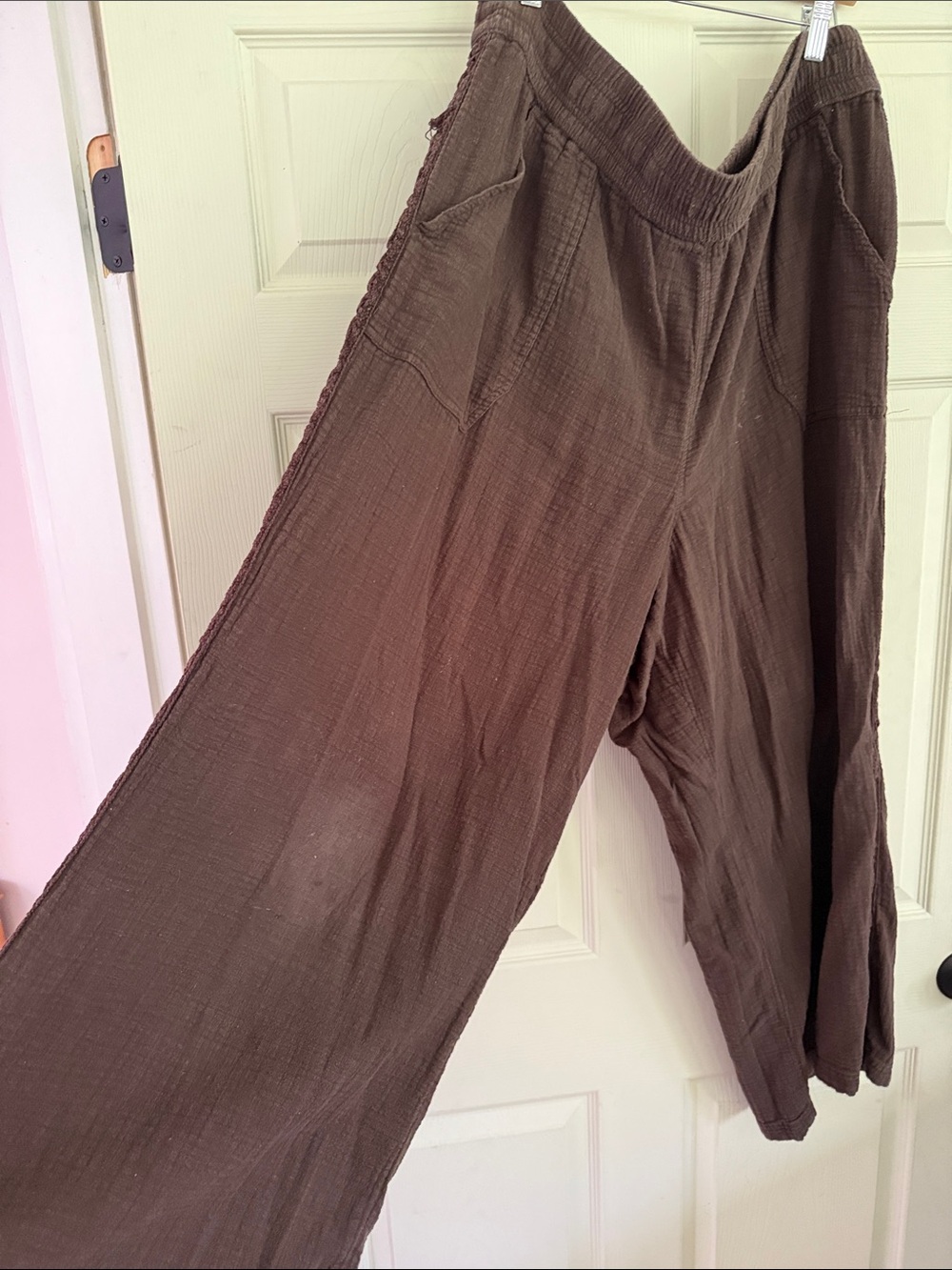 Aerie Brown Wide Leg Gauzy Pants with crochet details